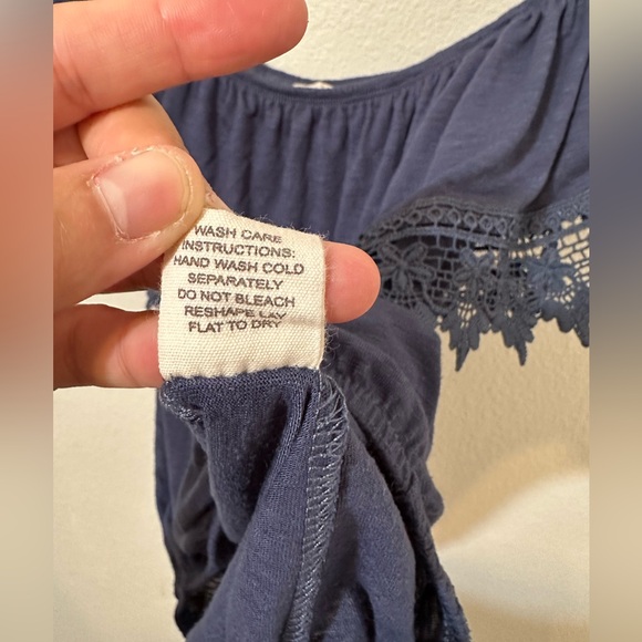 EUC PAPER + TEE Off The Shoulder Lace Trim Navy Blouse - Picture 5 of 5